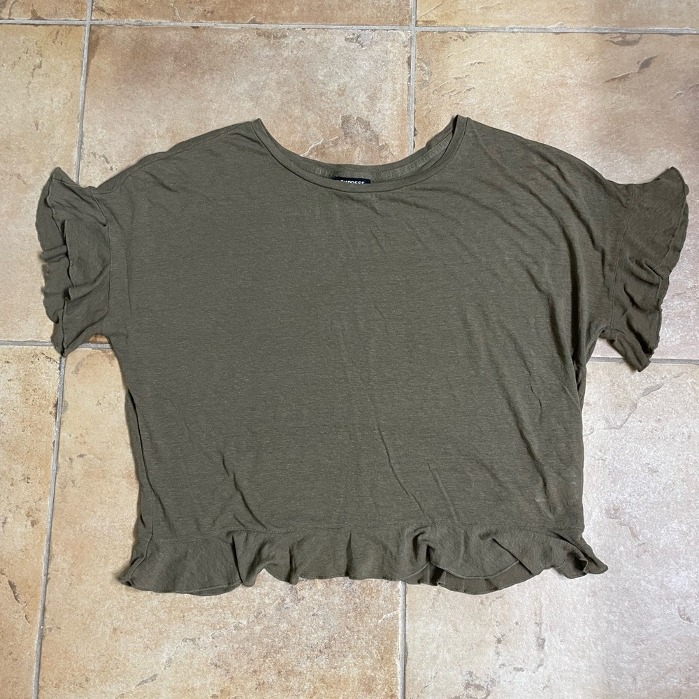 Olive Green Ruffle Hem Women's Top Express Size Large
